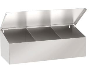 Three-compartment dispenser, 600 x 250 x 210h mm